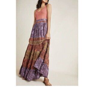 Anthropologie Womens Colima Tiered Maxi Dress Size S Boho Festival Travel